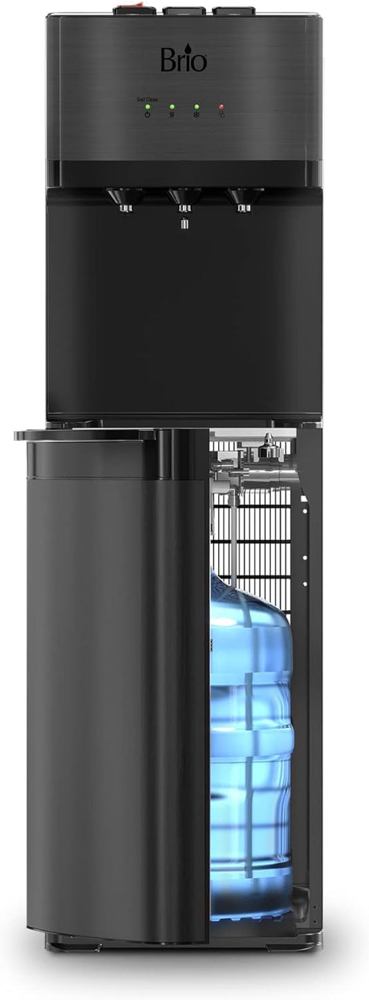 Self Cleaning Bottom Loading Water Cooler Water Dispenser ?Black Stainless Steel - 3 Temperature Settings - Hot, Room & Cold Water
