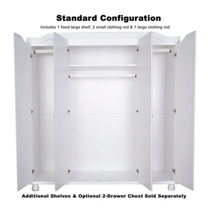 Palace Imports 100% Solid Wood Kyle 4-Door Wardrobe Armoire with Solid Wood or Mirrored Doors