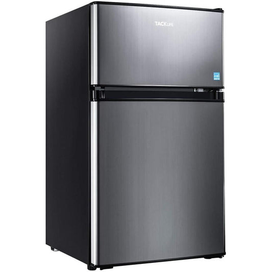 g Mini Fridge with Freezer, 3.1 Cu.Ft Small Refrigerator, Compact Refrigerator with LED Light, 2 doors, Mini Fridge for Bedroom, Office, Dorm, RV, Garage, Stainless Steel Sliver -HPVFR310