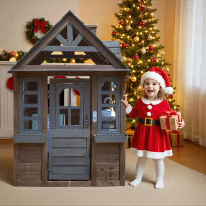 COCLUB Outdoor Playhouse for Kids Ages 4-8, Wooden Play House with Doorbell, Phone, Kitchen Toys, Outdoor Kids Play Equipment, Casa Para Ni?as (45L x 65H), White & Black