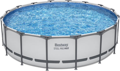 Steel Pro MAX 14 Foot x 48 Inch Round Metal Frame Above Ground Outdoor Swimming Pool Set with 1,000 Filter Pump, Ladder, and Cover, Gray