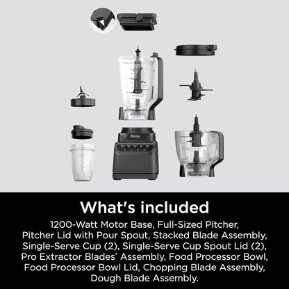 Ninja Mega Kitchen System, 1500 Watt Stand Mixer (2.1 Liters) and Food Processor (8 Cups) with (2) 473 ml Takeaway Cups