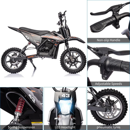 Electric Dirt Bike for Kids,36V Ride on Motorcycle,Up to 15.5MPH,350W Brushless Motor,LED Headlight,Leather Seat,Front and Back Brakes,Electric Motorcycle for Kids Age 8-16,Max Load 175lbs