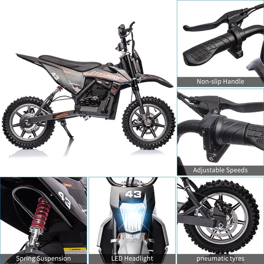 Electric Dirt Bike for Kids,36V Ride on Motorcycle,Up to 15.5MPH,350W Brushless Motor,LED Headlight,Leather Seat,Front and Back Brakes,Electric Motorcycle for Kids Age 8-16,Max Load 175lbs