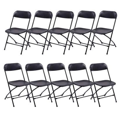 Ktaxon 6ft White Folding Table and 10 Pack Folding Chairs Black, Plastic Table and Chair Set
