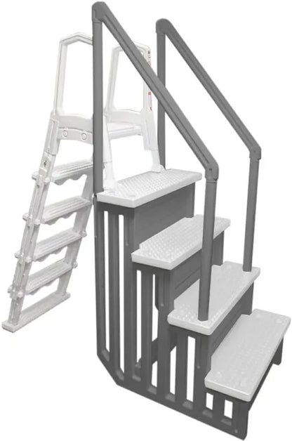 Non-slip entry steps for pools | Grey | For above-ground pools | Can be installed on terraces with a height of 122 to 137 cm | Load capacity up to 136 kg