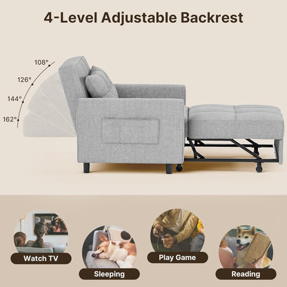Sofa Bed Chair 3 in 1 Convertible Pullout Single Sleeper Chair Bed Spacious Multifunctional Sofa