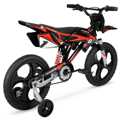 Hyper Bicycles 16" Kids Motobike with Mag Wheels, including training wheels, Black/Red