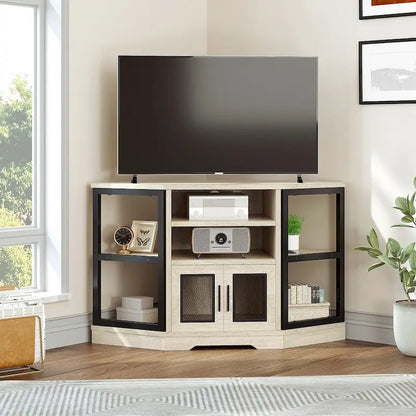 Farmhouse Corner TV Stand Entertainment Center Media Console for TVs up to 55 with Power Outlet