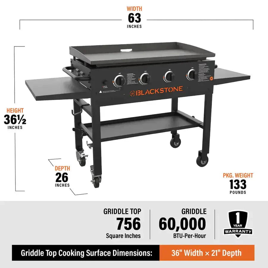 Blackstone 4-Burner 36" Griddle Cooking Station with Side Shelves
