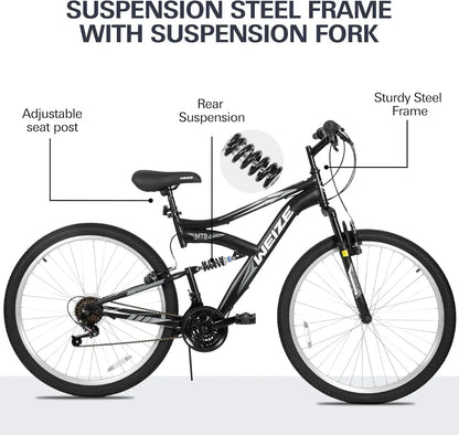 WEIZE Mountain Bike 26 27.5 inch Outdoor Hybrid Bikes 18-Speed High-Carbon Steel Full Suspension