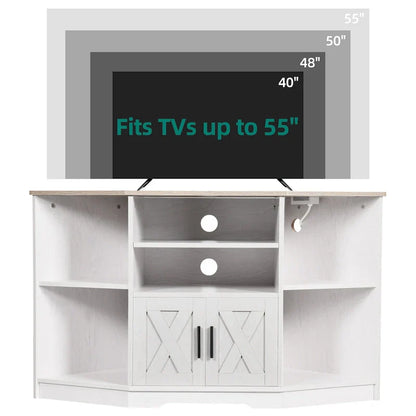 Farmhouse Corner TV Stand Entertainment Center Media Console for TVs up to 55 with Power Outlet