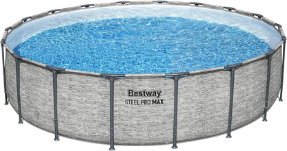 Steel Pro MAX 14 Foot x 48 Inch Round Metal Frame Above Ground Outdoor Swimming Pool Set with 1,000 Filter Pump, Ladder, and Cover, Gray