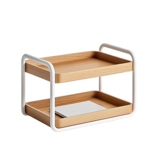 Zxvpk Minimalist Wood & Metal Desktop Storage Shelf - Aesthetic Desk Organizer for Books, Stationery, and Office Supplies - Natural Oak