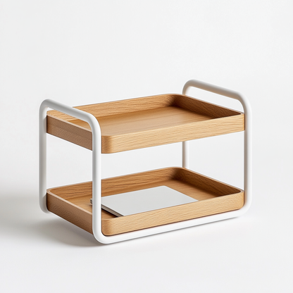 Zxvpk Minimalist Wood & Metal Desktop Storage Shelf - Aesthetic Desk Organizer for Books, Stationery, and Office Supplies - Natural Oak