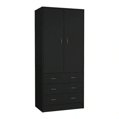19  Modern Double-door Armoire with 3 Drawers and 1 Hanging Rod for Bedroom