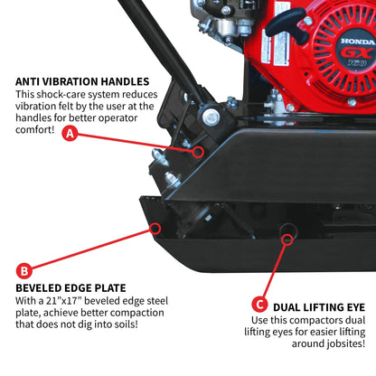 Tomahawk Power Plate Compactor 5.5 HP, 3000 lbs/ft, 63cc, Gas, 17 x 13 Plate Compactor, 5900 VPM