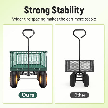 Steel Garden Cart, 2-in-1 1400 lbs Heavy Duty Utility Wagon, with Removable Mesh Sides to Convert into Flatbed, 240 U-Turn 13" Pneumatic Tires Garden Wagon for Farm Yard Lawn Garden Camping
