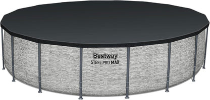 Steel Pro MAX 14 Foot x 48 Inch Round Metal Frame Above Ground Outdoor Swimming Pool Set with 1,000 Filter Pump, Ladder, and Cover, Gray
