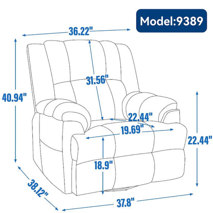 Lazy Boy Swivel Rocker Fabric Recliner Chair, Overstuffed Large Manual Recliner Glider with Pillow Top Arms and Cushion Back