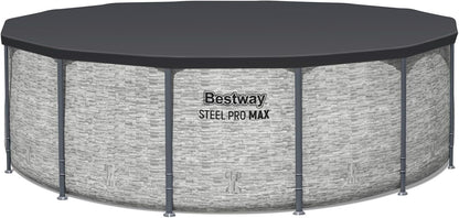 Steel Pro MAX 14 Foot x 48 Inch Round Metal Frame Above Ground Outdoor Swimming Pool Set with 1,000 Filter Pump, Ladder, and Cover, Gray