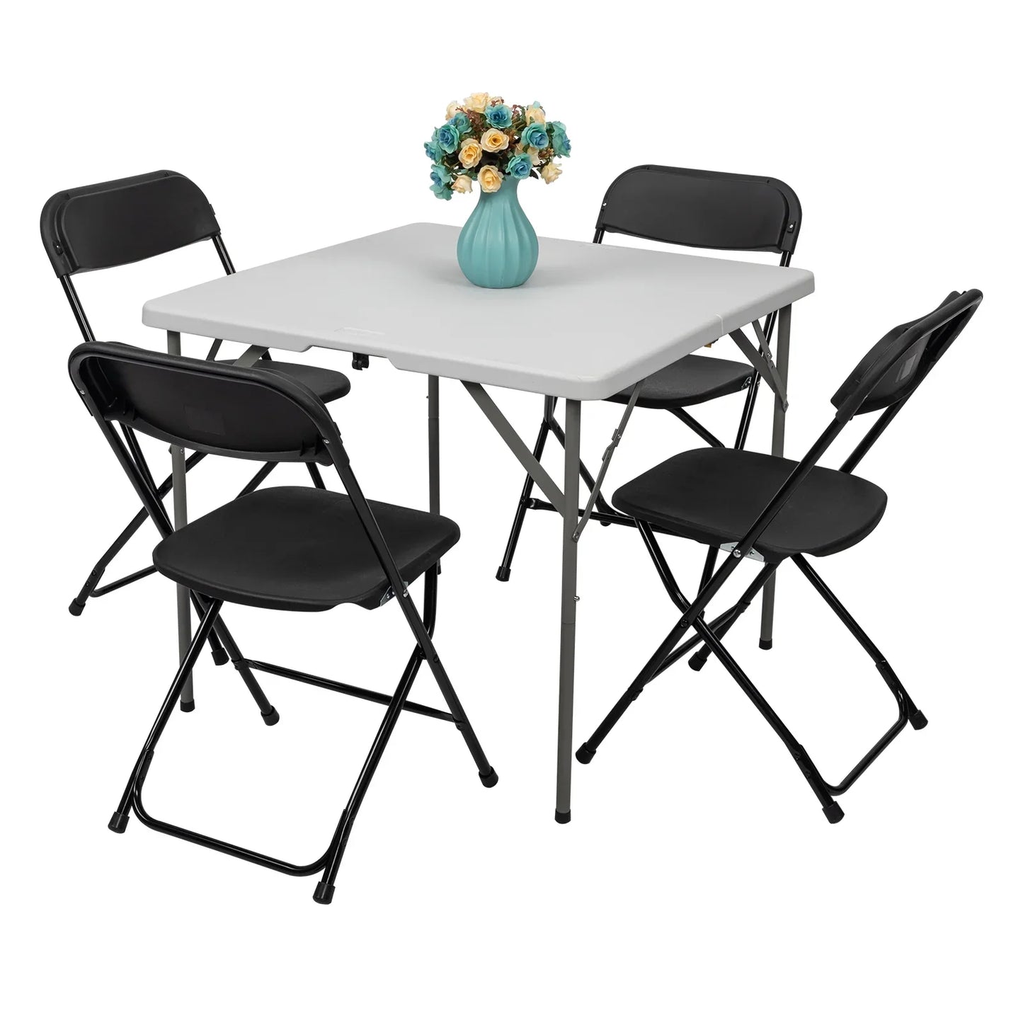 Ktaxon 6ft White Folding Table and 10 Pack Folding Chairs Black, Plastic Table and Chair Set