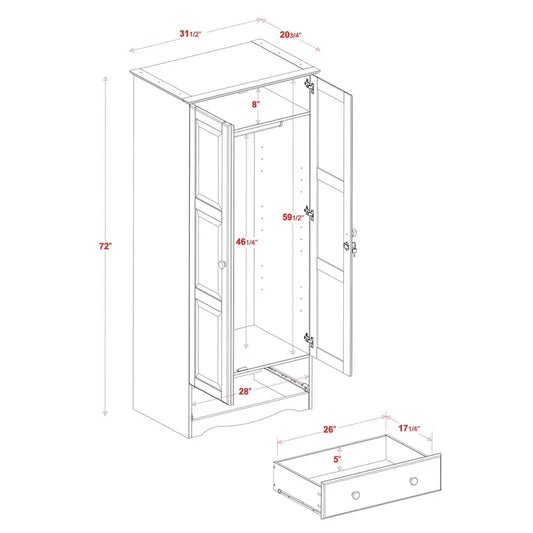 Palace Imports 100% Solid Wood Flexible Wardrobe Armoire with Metal or Wooden Knobs