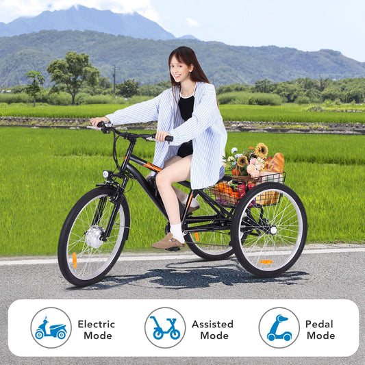 Garvee 3 Wheel Electric Bicycle for Men Women, 350W Motor Electric Tricycle for Adults, 26" Fat Tire Motorized Bicycle w/ 36V 10Ah Removable Battery, 7 Speed Electric Trike up to 50+ Miles, 3 Modes