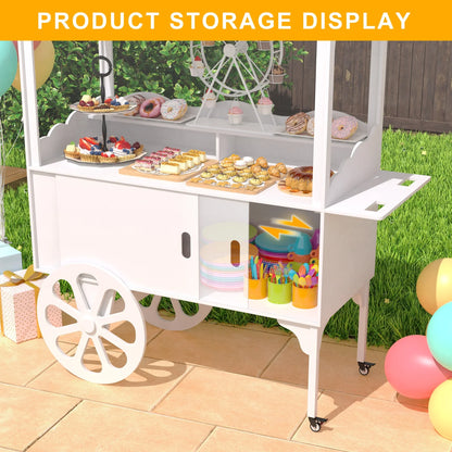 Candy Cart with Wheels for PartyWood Dessert Cart with Storage Cabinet