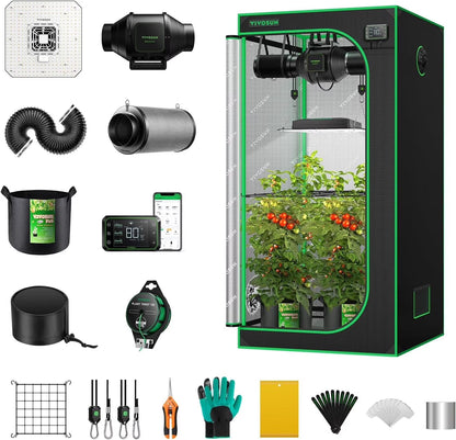 VIVOSUN GIY Smart Grow Tent System 2x2, WiFi-Integrated Grow Tent Kit, with Automate Ventilation and Circulation, Schedule Full Spectrum 100W LED Grow Light, and GrowHub E42A Controller