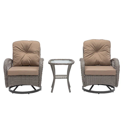 3 Pieces Outdoor Swivel Rocker Patio Chairs, 360 Degree Rocking Patio Conversation Set
