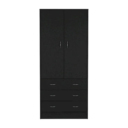 19  Modern Double-door Armoire with 3 Drawers and 1 Hanging Rod for Bedroom
