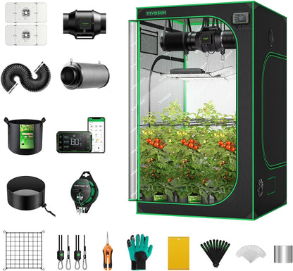 VIVOSUN GIY Smart Grow Tent System 2x2, WiFi-Integrated Grow Tent Kit, with Automate Ventilation and Circulation, Schedule Full Spectrum 100W LED Grow Light, and GrowHub E42A Controller