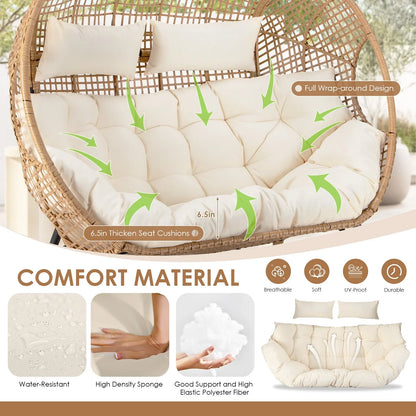 RADIATA Double Egg Chair for 2 Person, Oversized Wicker Loveseat with Thick Cushions, 680 lbs Capacity, Indoor Outdoor Stationary Patio Lounge Chair for Balcony, Garden, Beige