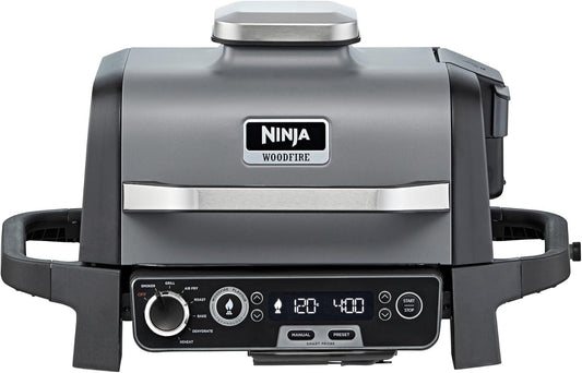 Ninja Woodfire Electric BBQ & Smoker with Air Fryer, Portable Outdoor Grill, Cool Grey