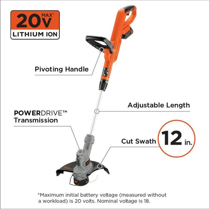 BLACK+DECKER 20V Cordless String Trimmer and Edger, 2Ah, Lithium Ion Battery Included