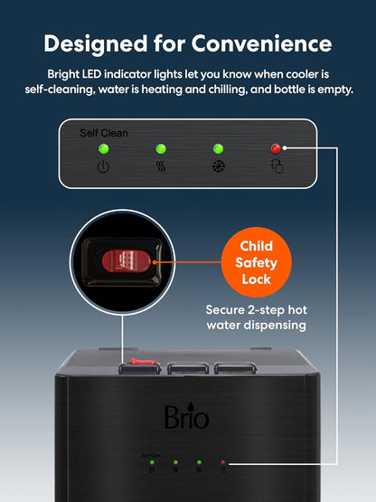 Self Cleaning Bottom Loading Water Cooler Water Dispenser  ?Black Stainless Steel - 3 Temperature Settings - Hot, Room & Cold Water