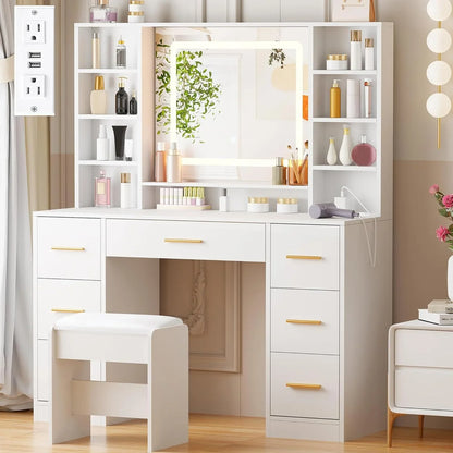 ANWBROAD Vanity Desk Table with Lighted Mirror 39.4 Girls Makeup Vanity