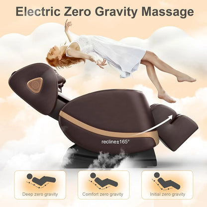 2025 Massage Chair Full Body, Zero Gravity Massage Chair with 10 Fix Rollers, Heating, Foot Massage, Auto Modes, Bluetooth Speaker, Touch Screen Controller (Black & Brown)