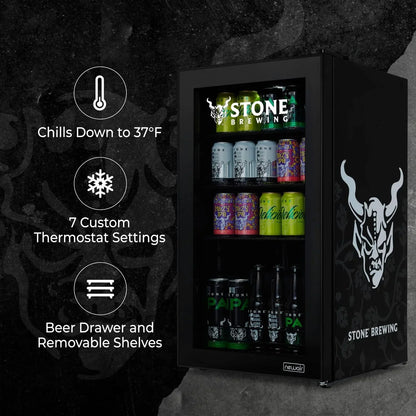 Beverage Refrigerator Cooler | 126 Cans Free Standing with Right Hinge Glass Door | Mini Fridge Beverage Organizer Perfect For Beer, Wine, Soda, And Cooler Drinks