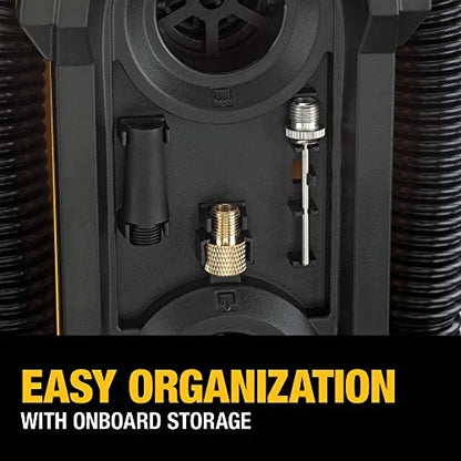 DEWALT 20V MAX tire inflator, compact and portable, automatic shut-off, LED light