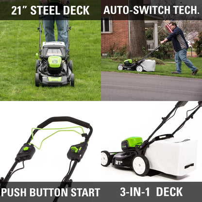 80V Battery-Powered Lawn Mower, 53 cm (21 inch), Self-Propelled, Brushless | Greenworks
