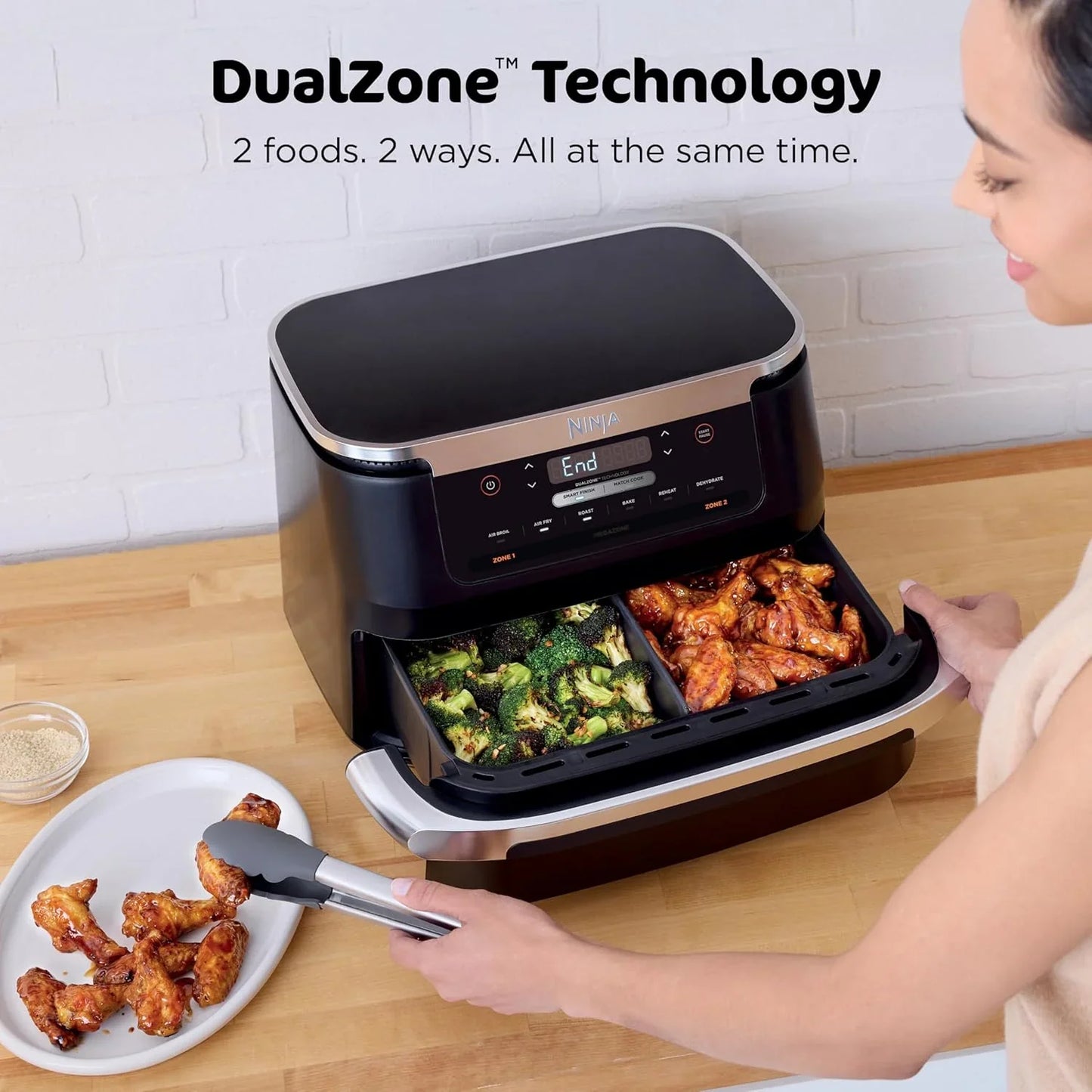 Ninja Foodi 10QT 6-in-1 DualZone Smart XL Air Fryer, 2 Independent 5QT Baskets, Smart Cook Thermometer, Match Cook, Smart Finish, Air Fry, Roast, Bake, Dehydrate, Reheat, Grey, DZ550