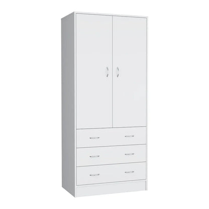 19  Modern Double-door Armoire with 3 Drawers and 1 Hanging Rod for Bedroom