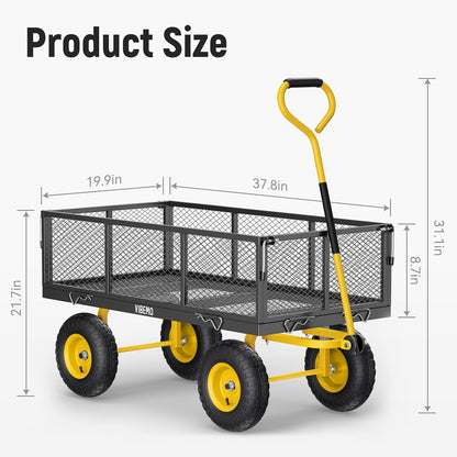 Steel Garden Cart, 2-in-1 1400 lbs Heavy Duty Utility Wagon, with Removable Mesh Sides to Convert into Flatbed, 240 U-Turn 13" Pneumatic Tires Garden Wagon for Farm Yard Lawn Garden Camping