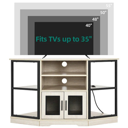 Farmhouse Corner TV Stand Entertainment Center Media Console for TVs up to 55 with Power Outlet