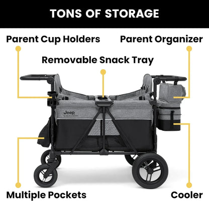 Jeep Wrangler Deluxe 4 Seater Stroller Wagon by Delta Children Premium Quad Stroller Wagon