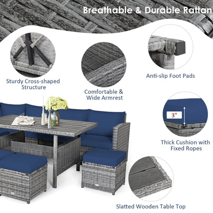 7-piece Outdoor Rattan Patio Furniture Set Black