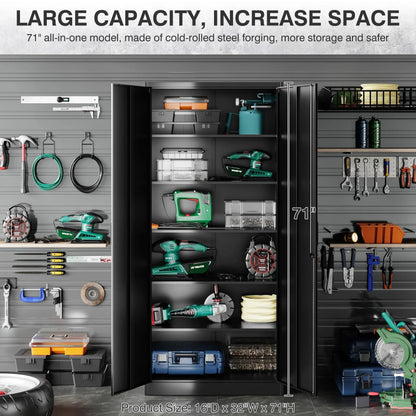 SISESOL 71" Metal Garage Storage Cabinet with 2 Doors