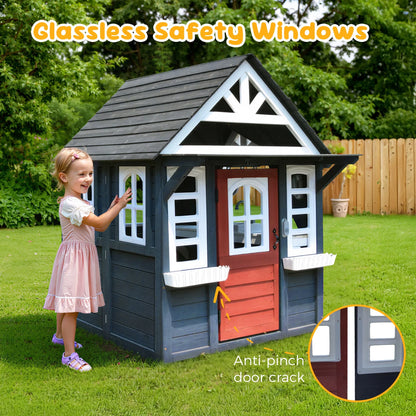 COCLUB Outdoor Playhouse for Kids Ages 4-8, Wooden Play House with Doorbell, Phone, Kitchen Toys, Outdoor Kids Play Equipment, Casa Para Ni?as (45L x 65H), White & Black